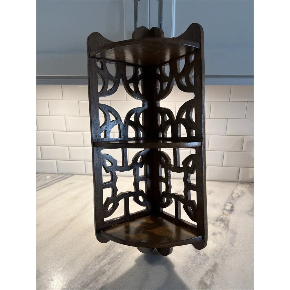 Vintage Butler 24in Corner Shelf Wood Fretwork Victorian Ornate Scrollwork GW005